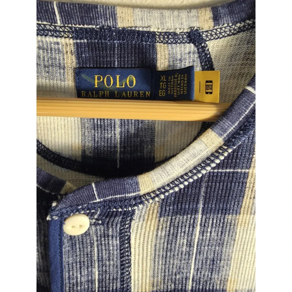 Polo Ralph Lauren Blue Buffalo Plaid Cotton Henley Midi Dress Womens Size XL